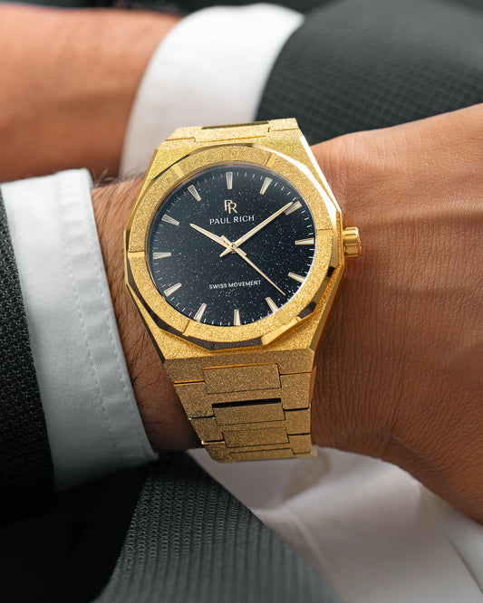Paul Rich Frosted Star Dust II Gold Black Dial Watch product image from The Wrist Supply