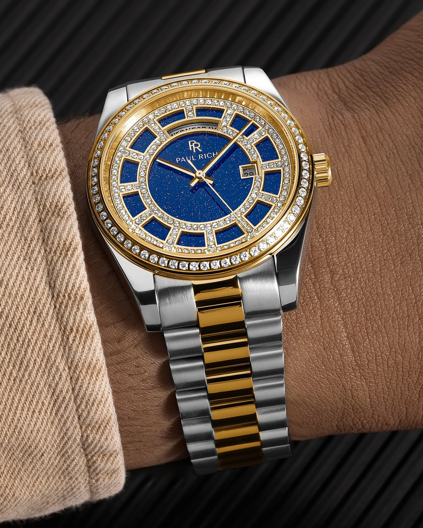 Paul Rich Crown Legacy Silver Gold – Aventurine Blue | Two-Tone Pavé Bezel | Jubilee Bracelet | 40mm