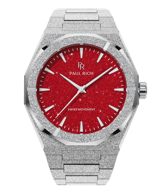 Paul Rich Frosted Star Dust II Silver Red | Red Dial | Swiss Movement | Luminous