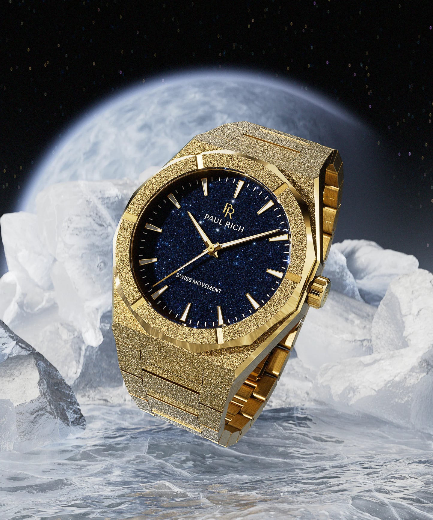 Paul Rich Frosted Star Dust II Gold Blue Dial Watch product image from The Wrist Supply