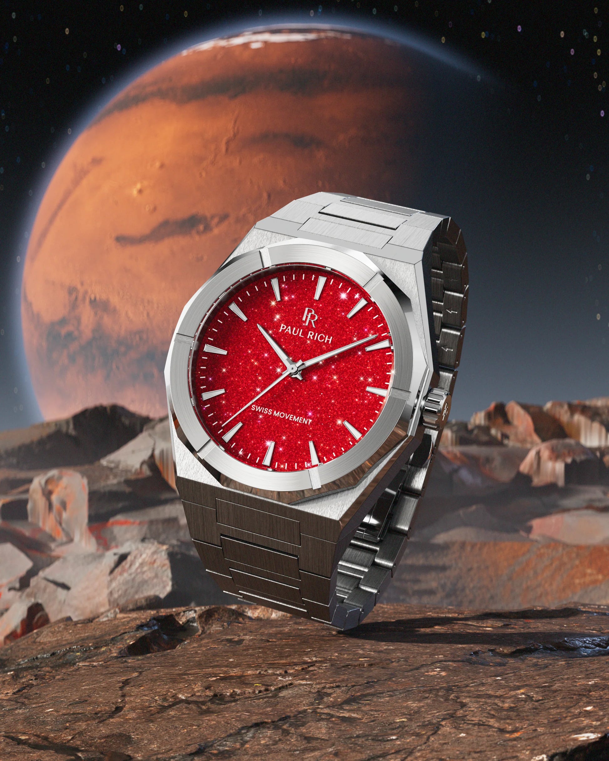 Paul Rich Star Dust II Silver Red Dial Watch product image from The Wrist Supply