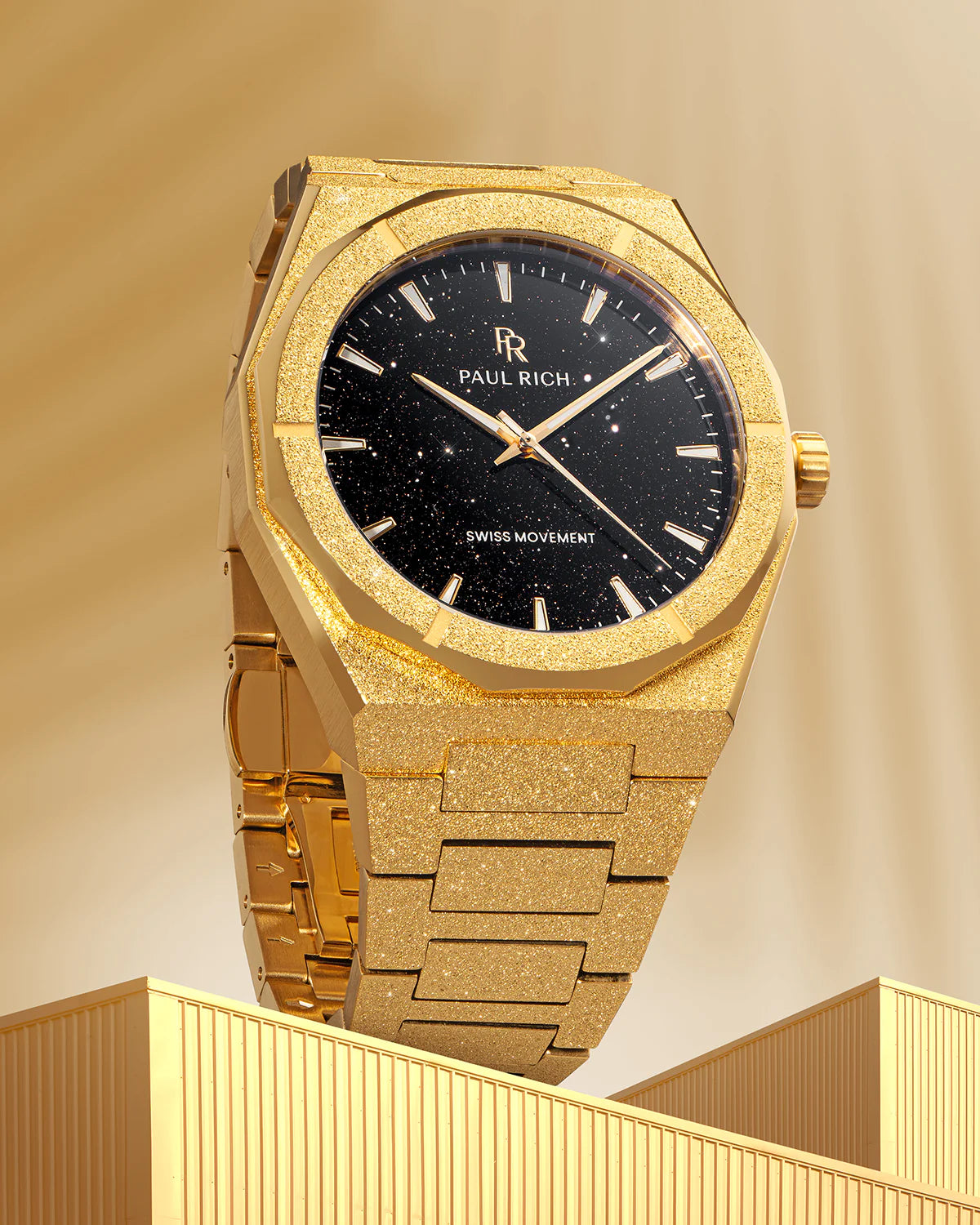 Paul Rich Frosted Star Dust II Gold Black Dial Watch product image from The Wrist Supply