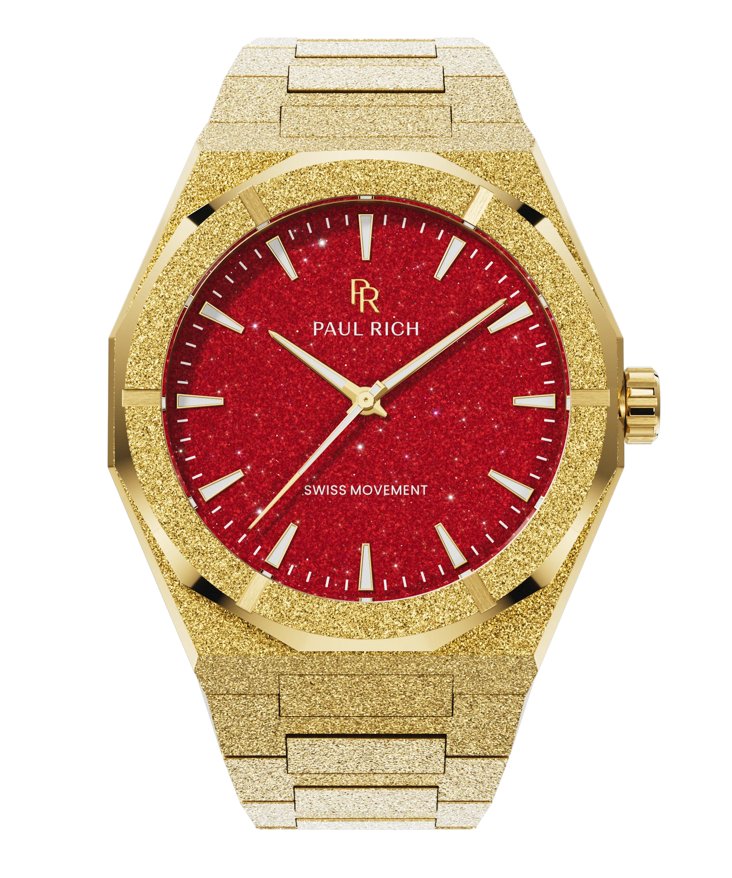 Paul Rich Frosted Star Dust II Gold Red Dial 43mm Watch product image from The Wrist Supply