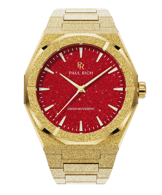 Paul Rich Frosted Star Dust II Gold Red Dial 43mm Watch product image from The Wrist Supply